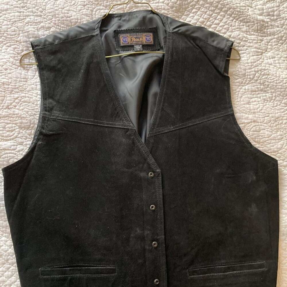 VTG YS Pointe 70 100% Suede Leather Vest Snap Buttons Western Lined Sz L